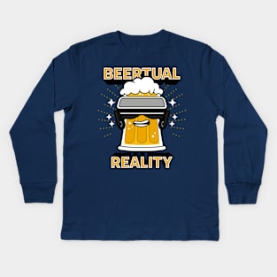 Beertual Reality Funny Cute Virtual Reality VR Meme Gift For Beer Lovers Kids Long Sleeve T-Shirt